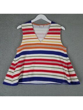 Anthropologie Postmark Tank Top Women's Large Striped Rainbow Babydoll Casual